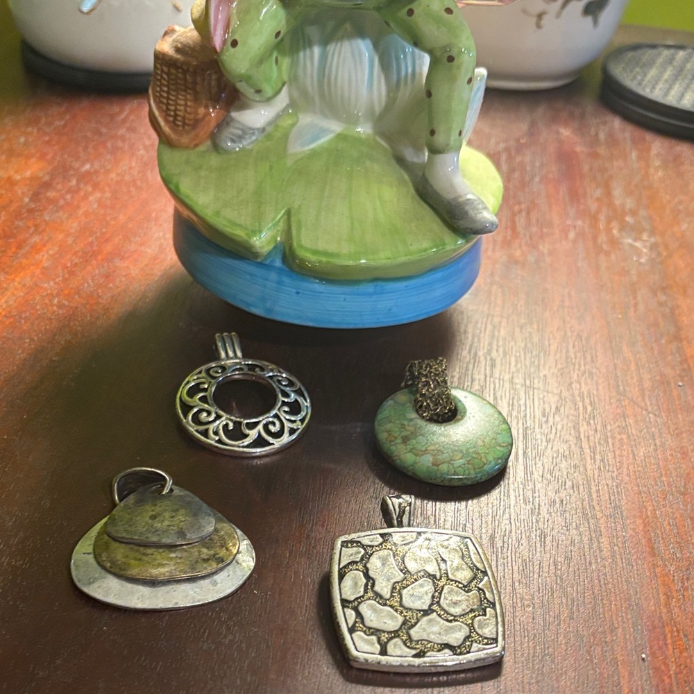 Silver and Green Decorative Pendants Set